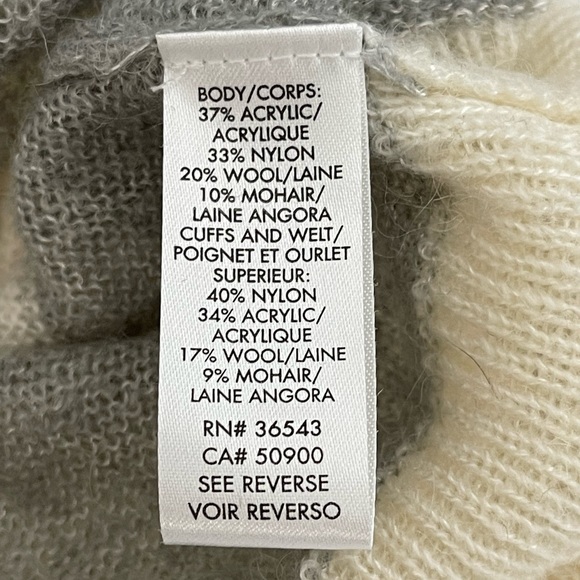 Calvin Klein Mohair Wool Blend Oversized Lightweight Cream &Grey Sweater Size XS - Picture 6 of 9
